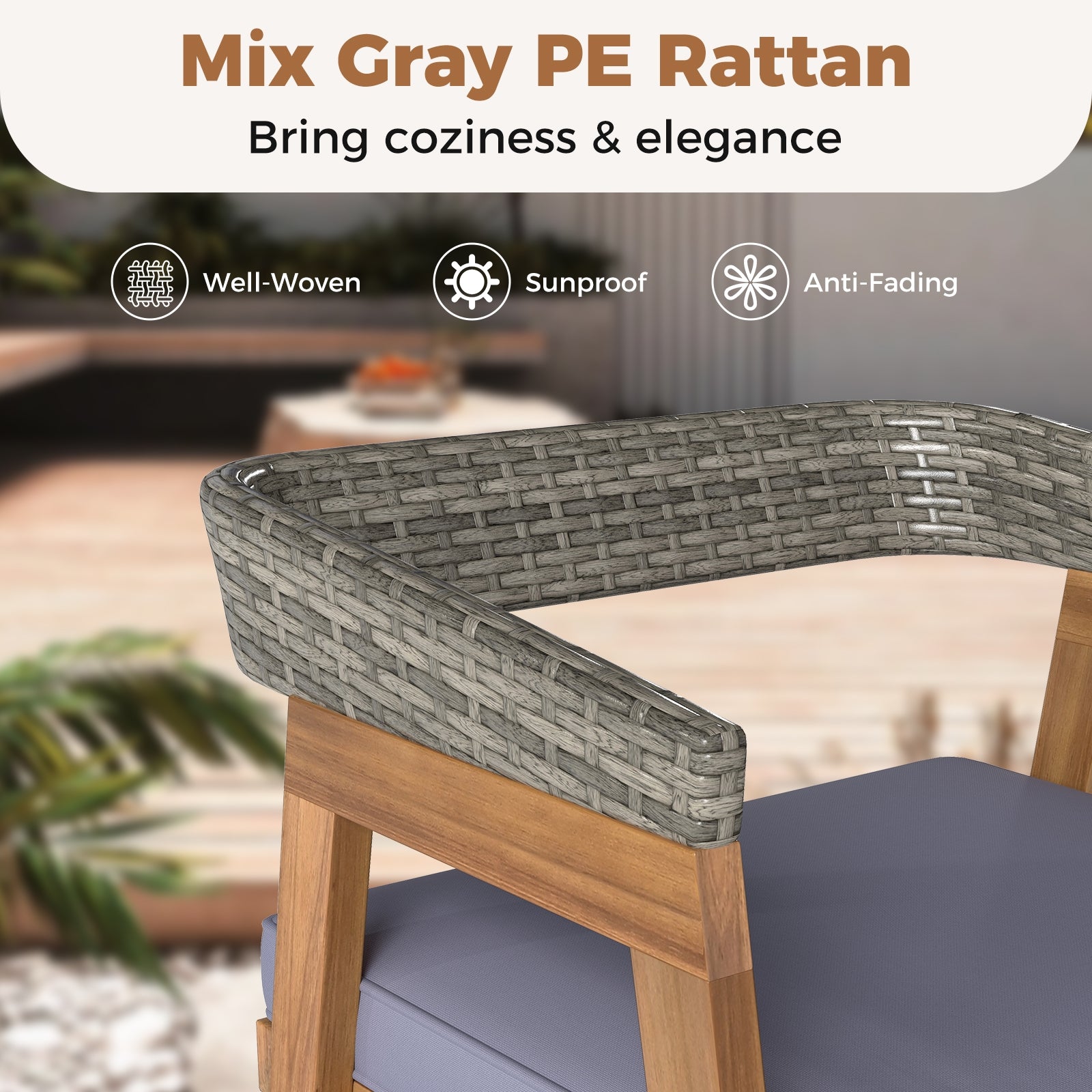 Outdoor Acacia Wood Patio Wicker Dining Chairs Set of 4 with Seat Cushion, Gray Patio Dining Chairs at Gallery Canada