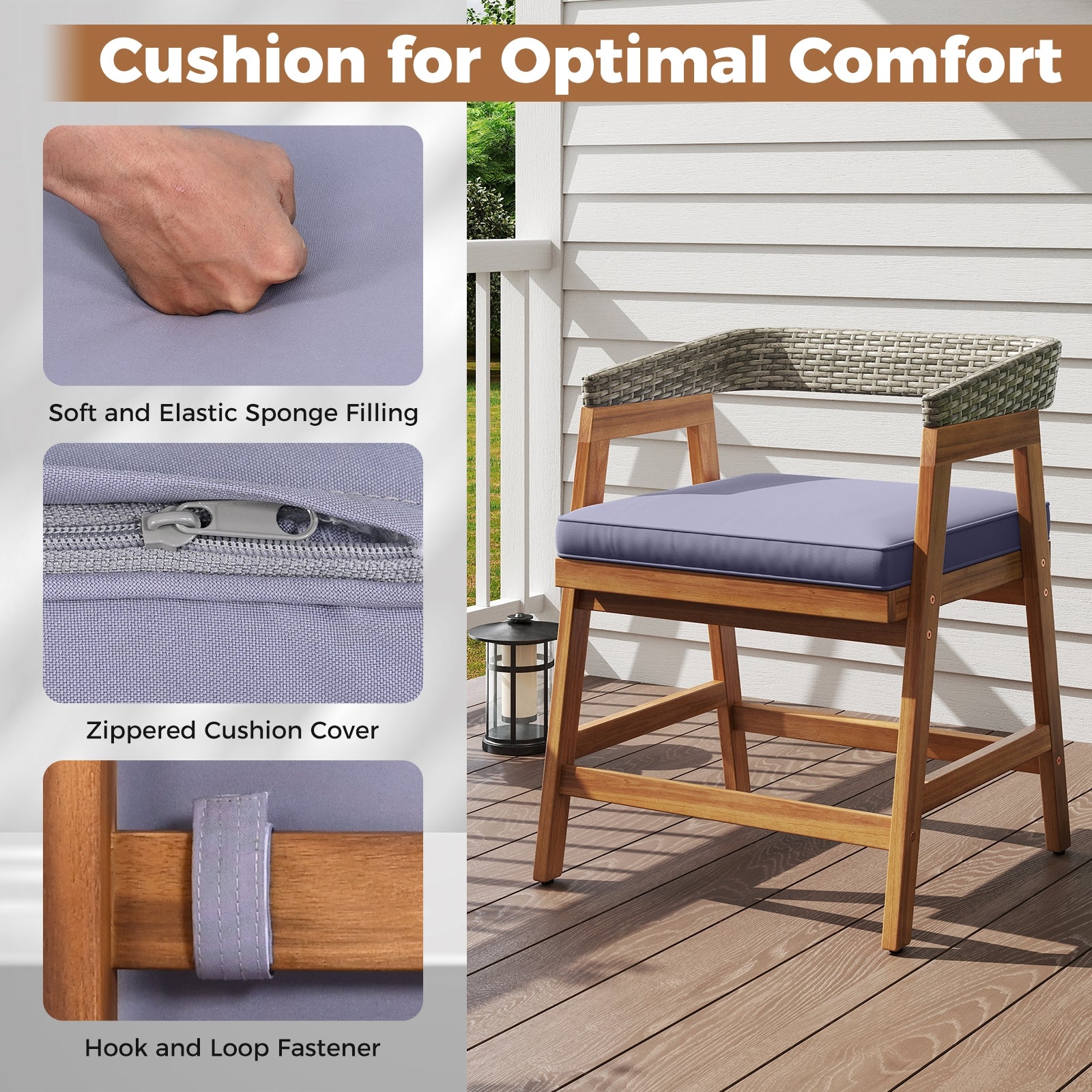 Outdoor Acacia Wood Patio Wicker Dining Chairs Set of 4 with Seat Cushion, Gray Patio Dining Chairs at Gallery Canada