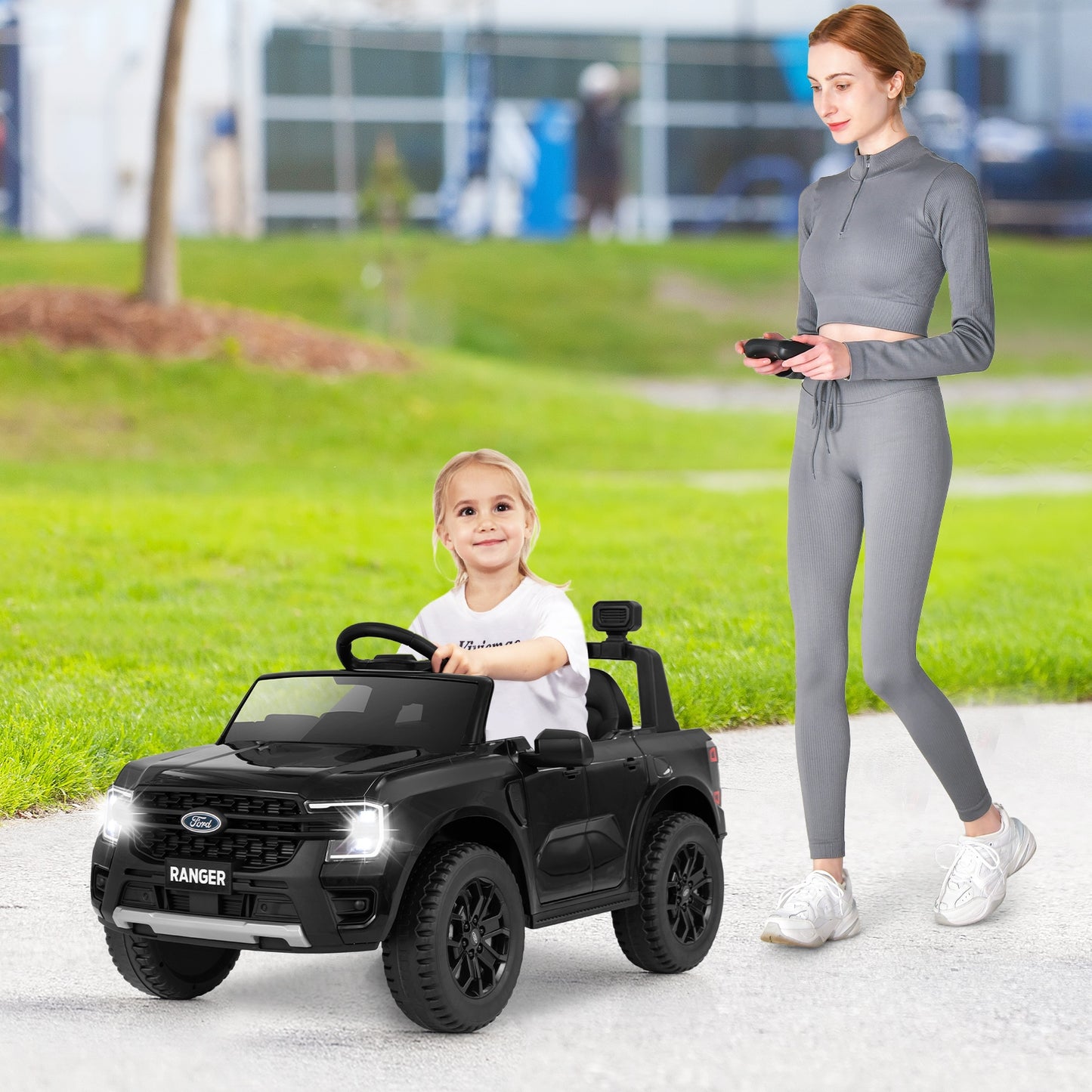 12V Electric Kids Ride on Car Licensed Ford Ranger with Remote Control and Music, Black Powered Ride On Toys   at Gallery Canada