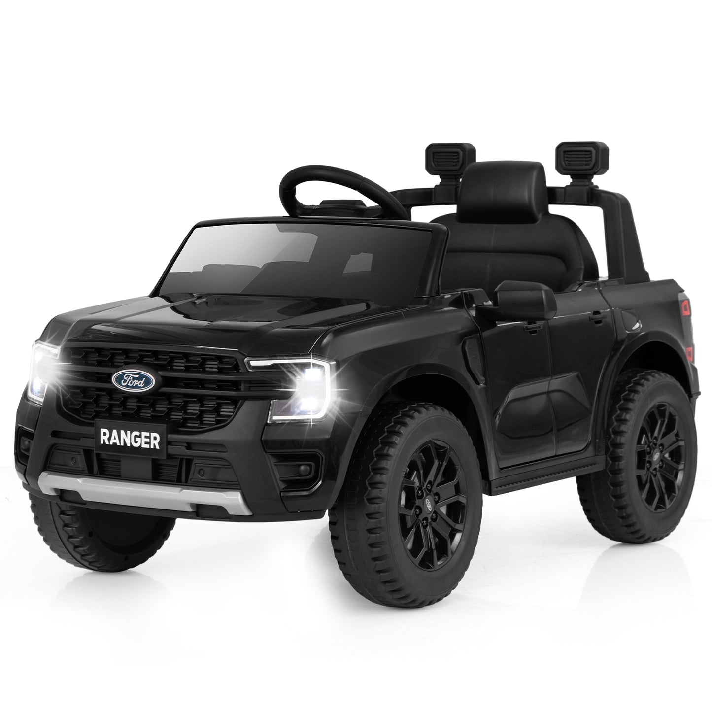 12V Electric Kids Ride on Car Licensed Ford Ranger with Remote Control and Music, Black Powered Ride On Toys Black  at Gallery Canada