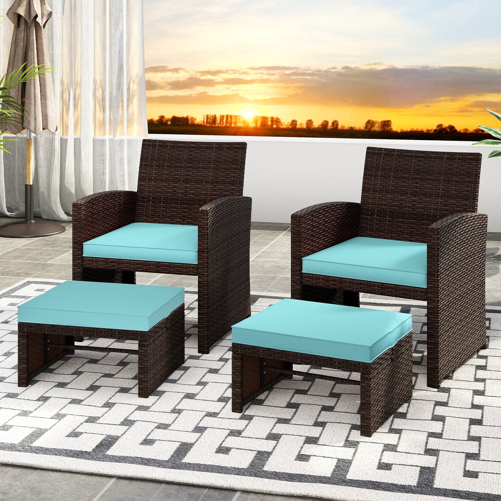Multipurpose Outdoor 2 Pieces Patio PE Rattan Ottomans Footstool, Turquoise Outdoor Seating & Patio Chairs at Gallery Canada