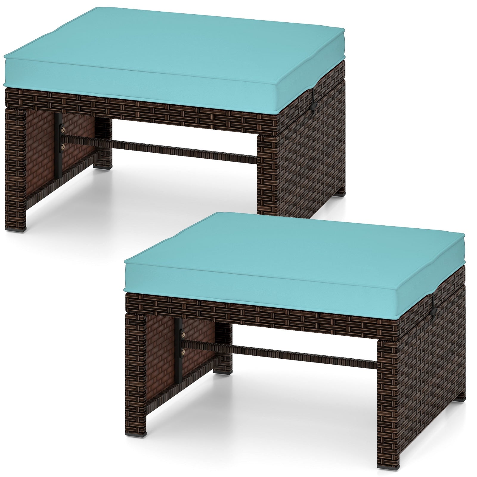 Multipurpose Outdoor 2 Pieces Patio PE Rattan Ottomans Footstool, Turquoise Outdoor Seating & Patio Chairs Turquoise at Gallery Canada