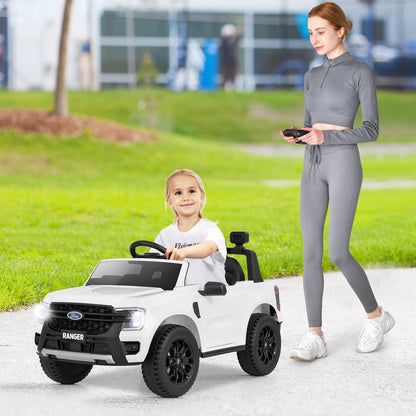 12V Electric Kids Ride on Car Licensed Ford Ranger with Remote Control and Music, White Powered Ride On Toys   at Gallery Canada