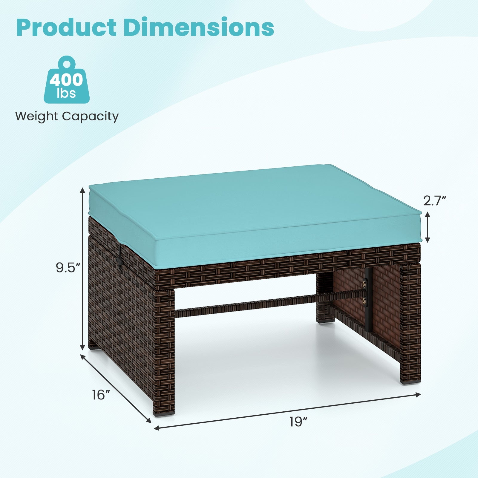 Multipurpose Outdoor 2 Pieces Patio PE Rattan Ottomans Footstool, Turquoise Outdoor Seating & Patio Chairs at Gallery Canada