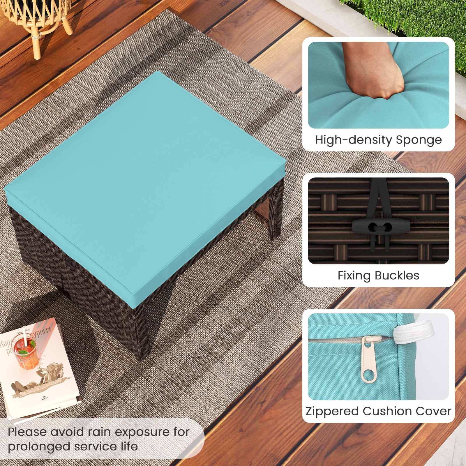 Multipurpose Outdoor 2 Pieces Patio PE Rattan Ottomans Footstool, Turquoise Outdoor Seating & Patio Chairs at Gallery Canada
