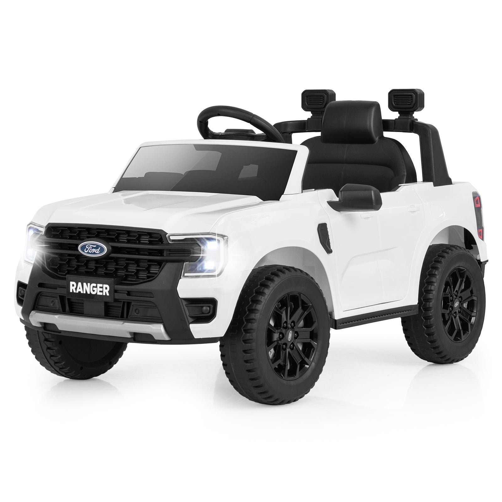 12V Electric Kids Ride on Car Licensed Ford Ranger with Remote Control and Music, White Powered Ride On Toys White  at Gallery Canada