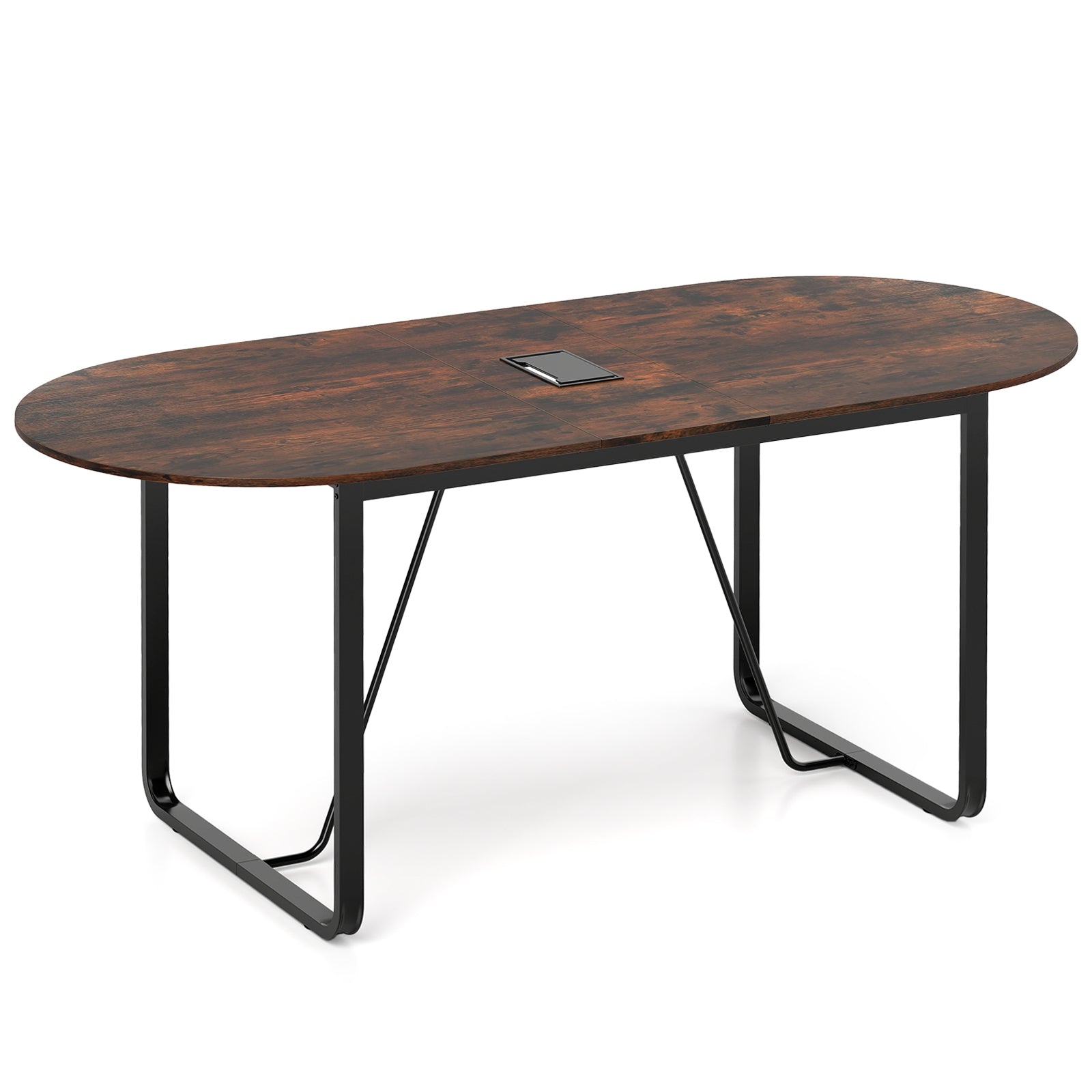 71 Inches Executive Table Oval Home Office Table with Cable Management Hole, Rustic Brown Standing Desks Rustic Brown at Gallery Canada