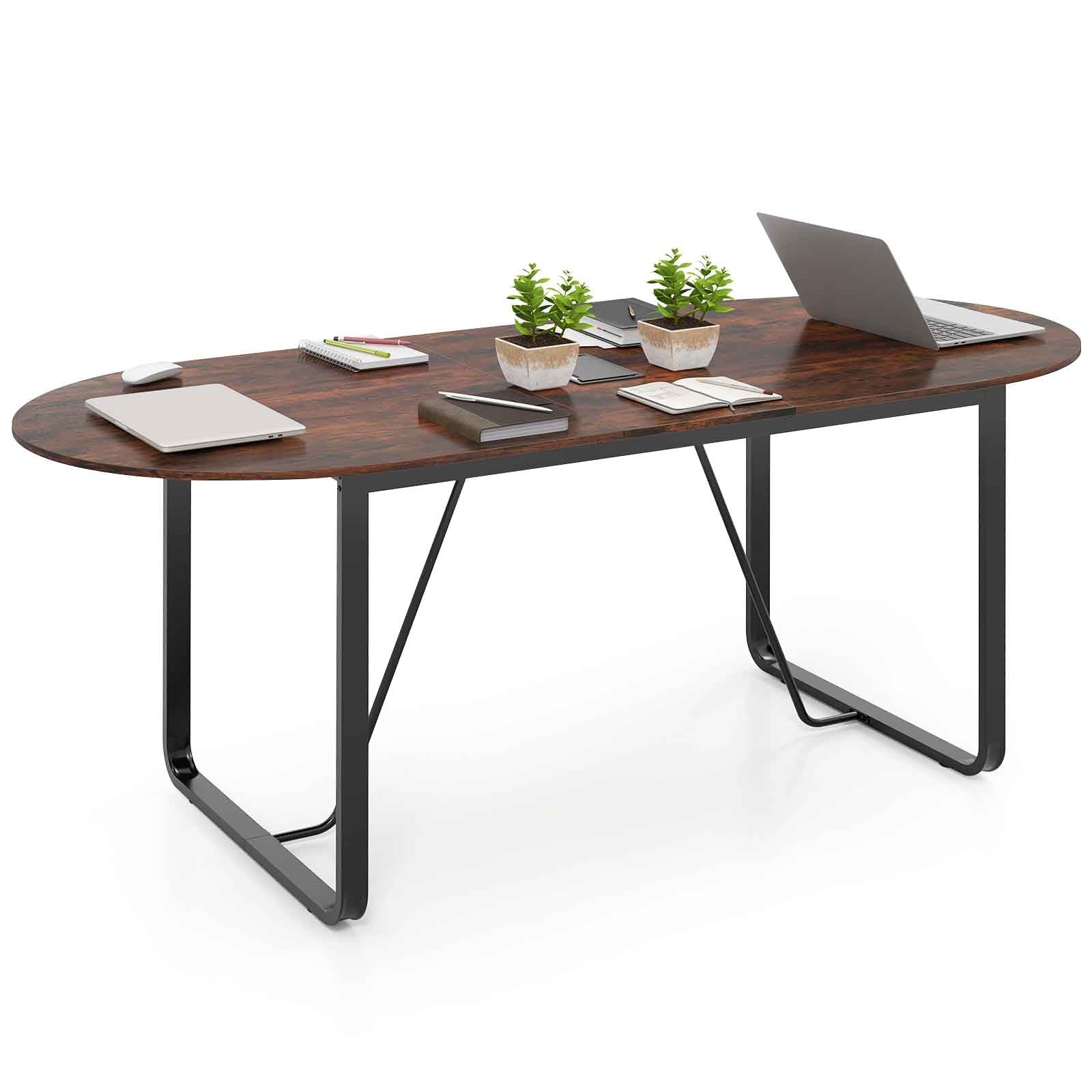 71 Inches Executive Table Oval Home Office Table with Cable Management Hole, Rustic Brown Standing Desks at Gallery Canada