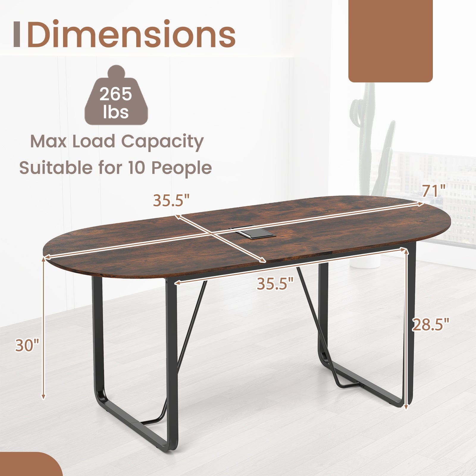 71 Inches Executive Table Oval Home Office Table with Cable Management Hole, Rustic Brown Standing Desks at Gallery Canada