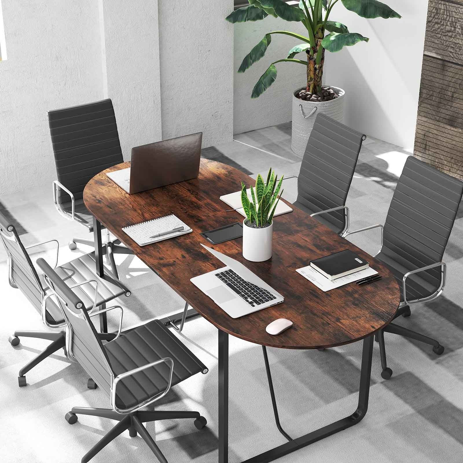 71 Inches Executive Table Oval Home Office Table with Cable Management Hole, Rustic Brown Standing Desks at Gallery Canada