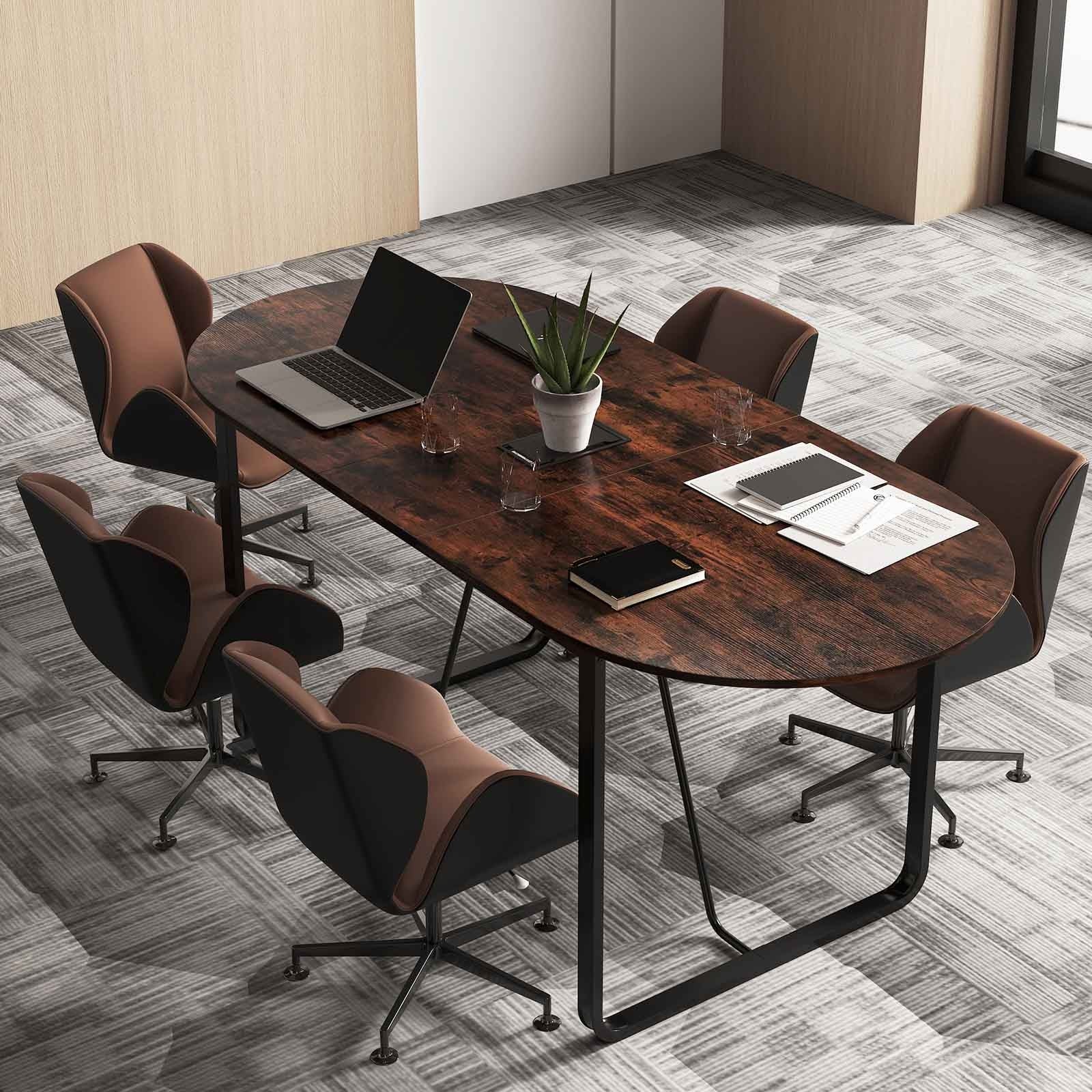 71 Inches Executive Table Oval Home Office Table with Cable Management Hole, Rustic Brown Standing Desks at Gallery Canada