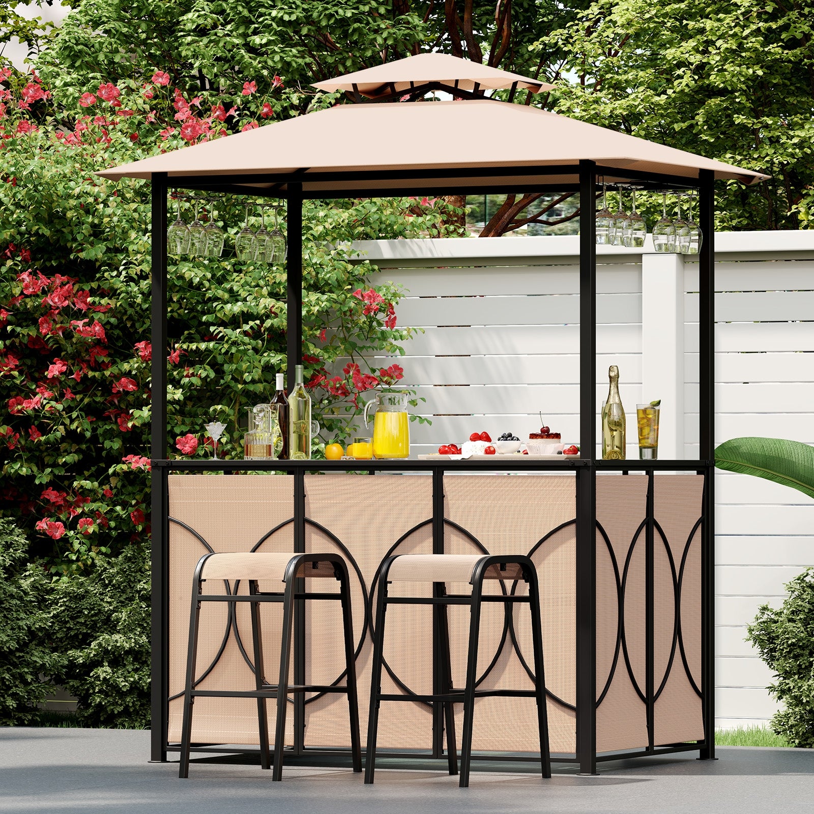 6.5 x 4 x 8 FT Grill Gazebo Set with 2 Bar Stools and Bar Table, Brown Patio Bar Furniture at Gallery Canada