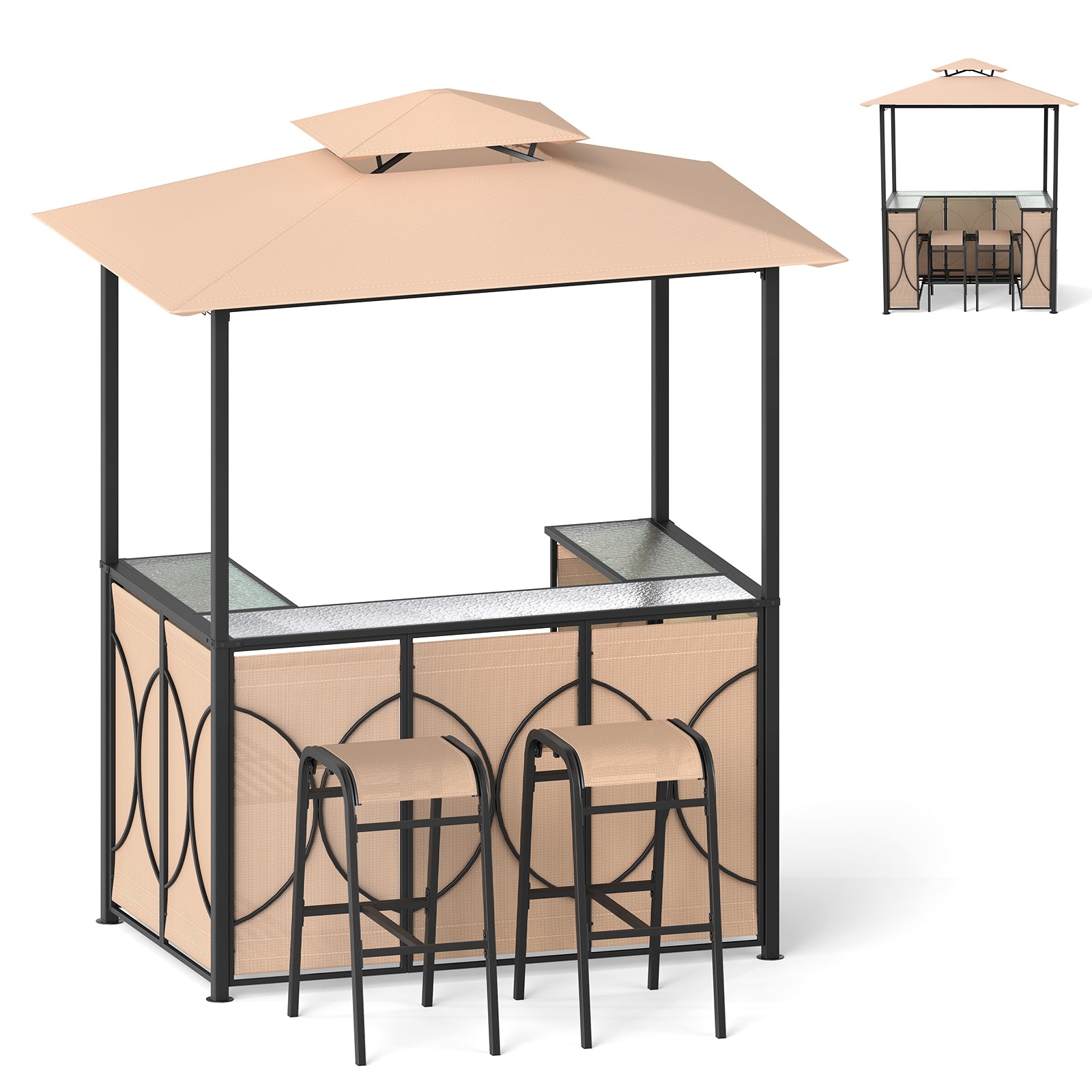 6.5 x 4 x 8 FT Grill Gazebo Set with 2 Bar Stools and Bar Table, Brown Patio Bar Furniture at Gallery Canada