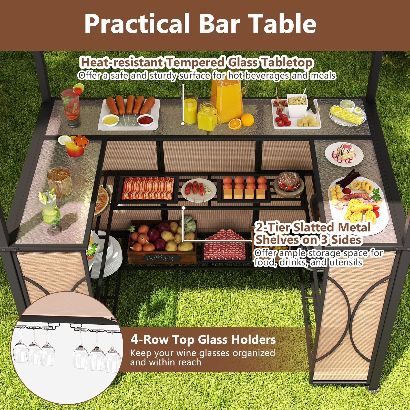 6.5 x 4 x 8 FT Grill Gazebo Set with 2 Bar Stools and Bar Table, Brown Patio Bar Furniture at Gallery Canada