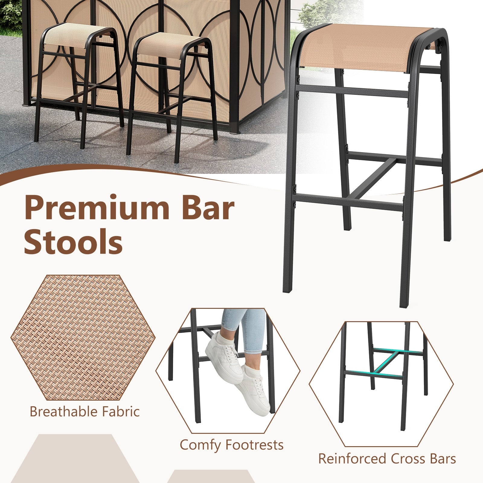 6.5 x 4 x 8 FT Grill Gazebo Set with 2 Bar Stools and Bar Table, Brown Patio Bar Furniture at Gallery Canada