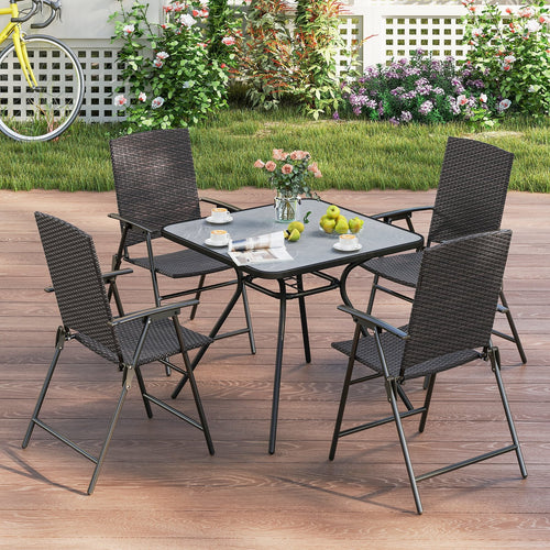Patio PE Wicker Dining Chairs with Armrests and Metal Frame-Set of 4