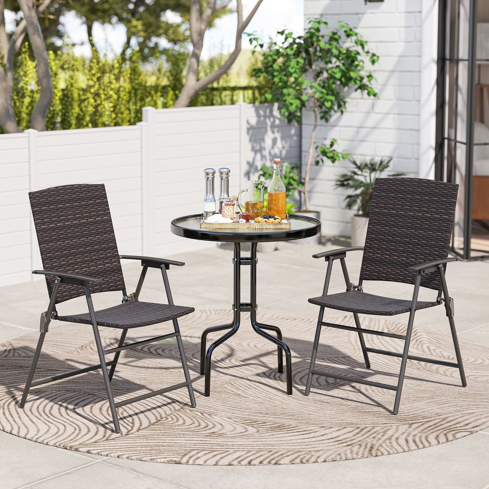Patio PE Wicker Dining Chairs with Armrests and Metal Frame-Set of 4 Patio Dining Chairs at Gallery Canada