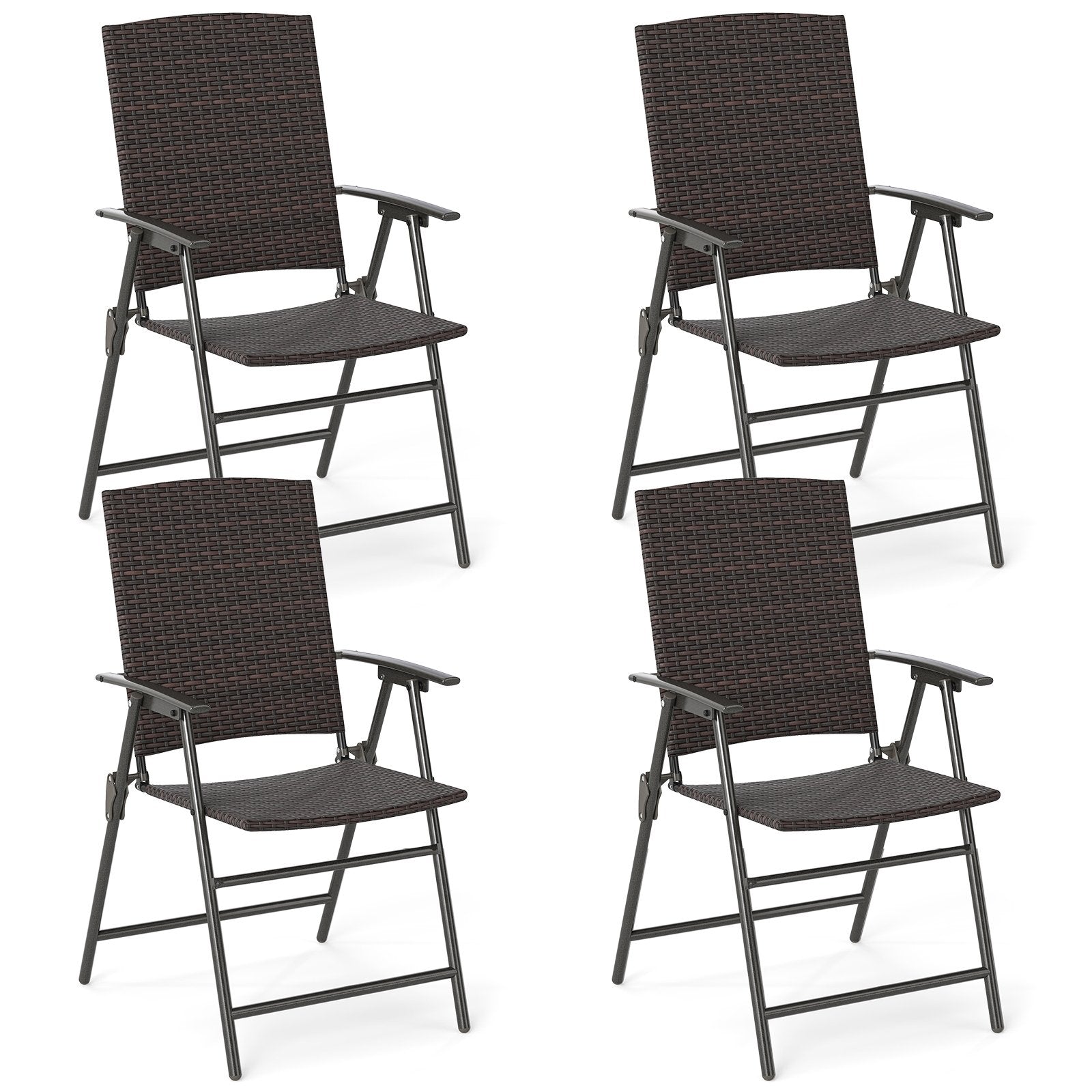 Patio PE Wicker Dining Chairs with Armrests and Metal Frame-Set of 4 Patio Dining Chairs Options at Gallery Canada