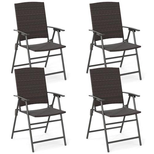 Patio PE Wicker Dining Chairs with Armrests and Metal Frame-Set of 4