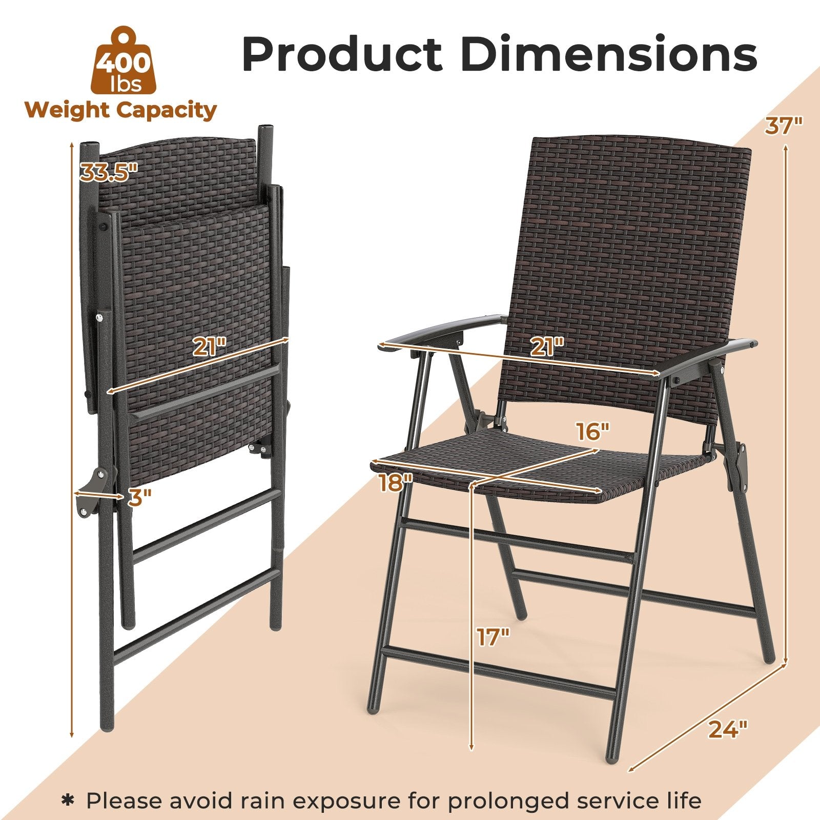 Patio PE Wicker Dining Chairs with Armrests and Metal Frame-Set of 4 Patio Dining Chairs at Gallery Canada