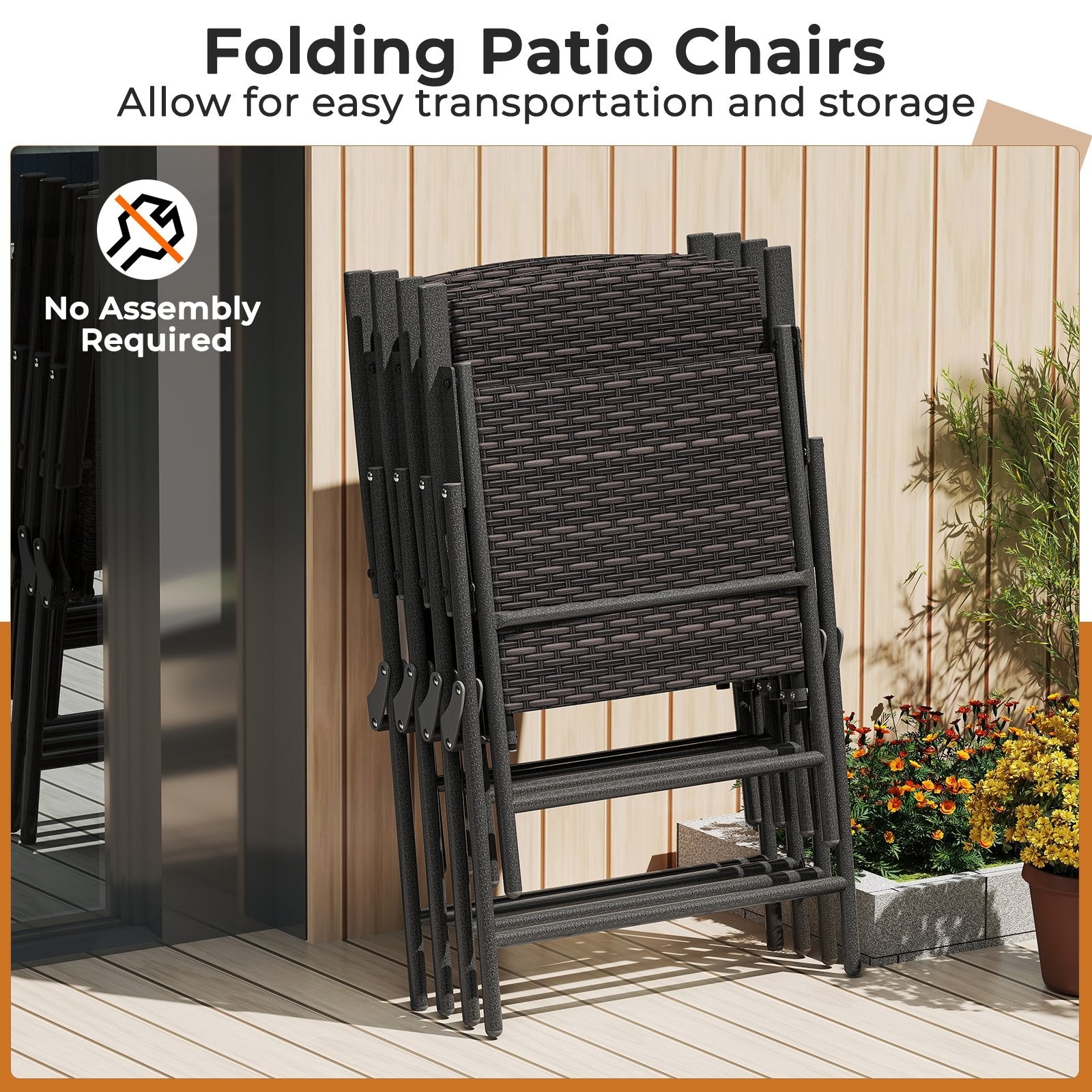 Patio PE Wicker Dining Chairs with Armrests and Metal Frame-Set of 4 Patio Dining Chairs at Gallery Canada
