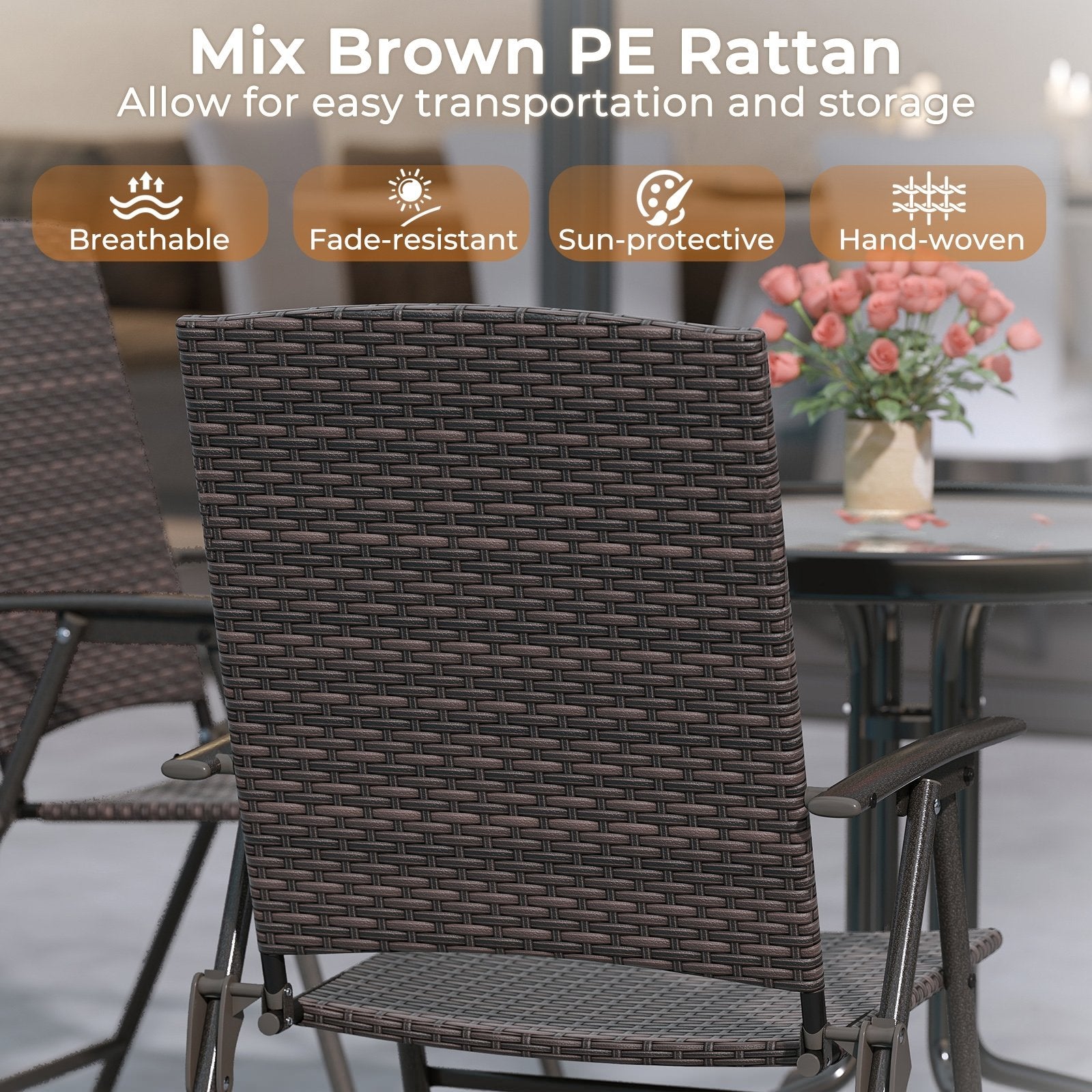 Patio PE Wicker Dining Chairs with Armrests and Metal Frame-Set of 4 Patio Dining Chairs at Gallery Canada