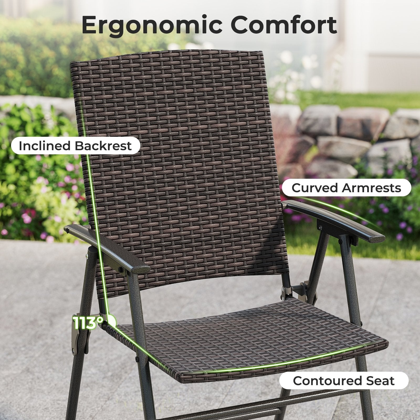 Patio PE Wicker Dining Chairs with Armrests and Metal Frame-Set of 4 Patio Dining Chairs at Gallery Canada