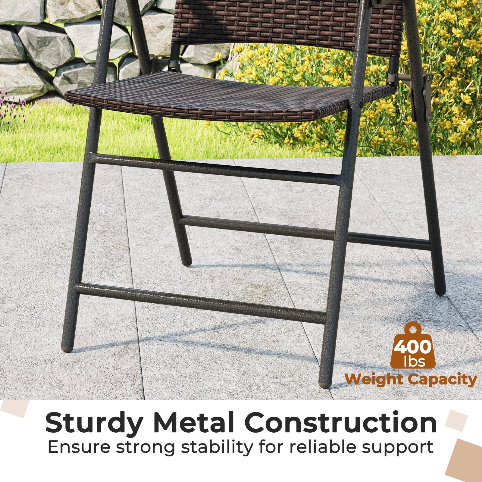 Patio PE Wicker Dining Chairs with Armrests and Metal Frame-Set of 4 Patio Dining Chairs at Gallery Canada