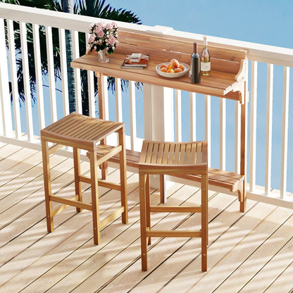 3 Pieces Patio Acacia Wood Bar Table Set with Footrest Curved Wood Seat, Natural Patio Bar Furniture   at Gallery Canada