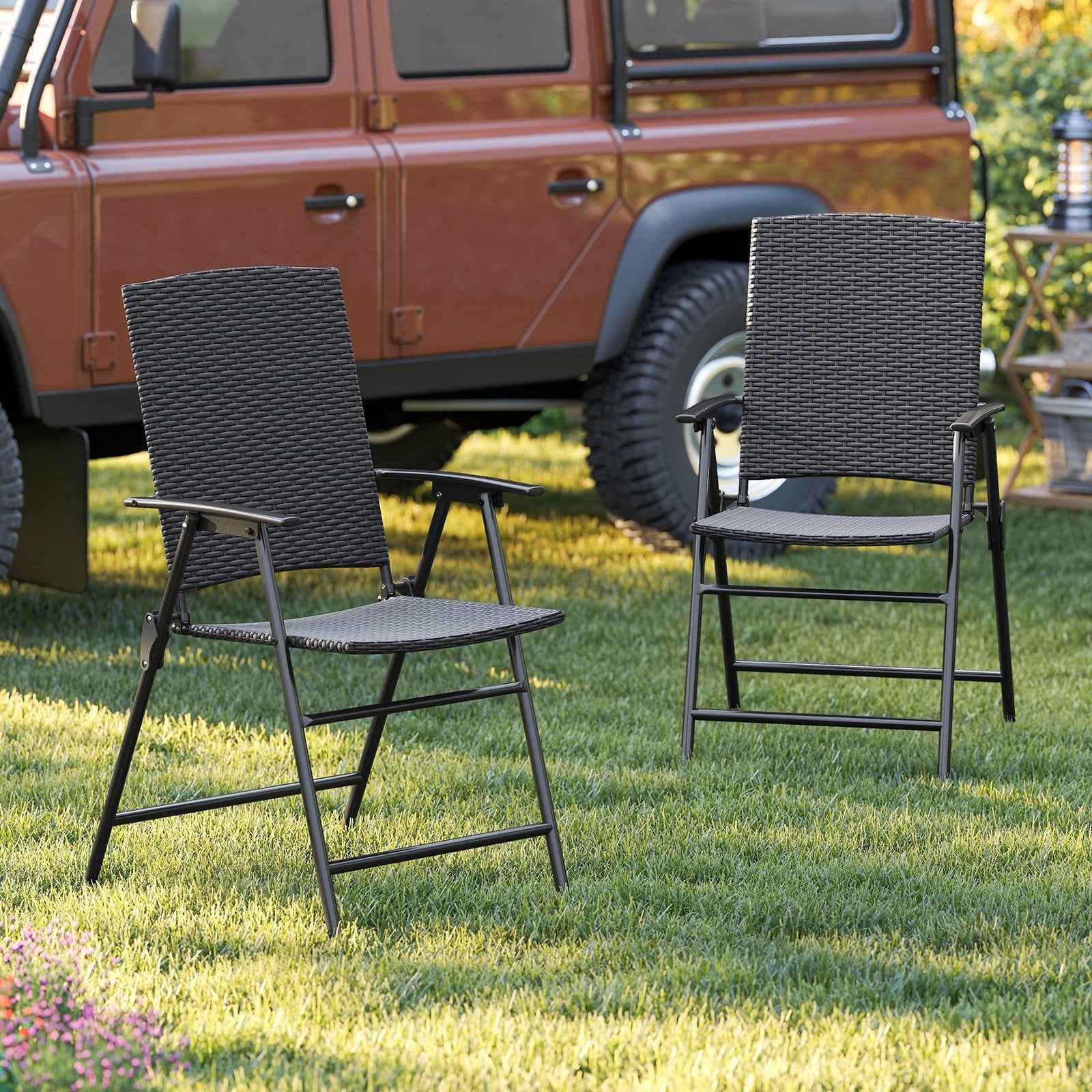 Patio PE Wicker Dining Chairs with Armrests and Metal Frame-Set of 4 Patio Dining Chairs at Gallery Canada