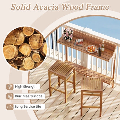 3 Pieces Patio Acacia Wood Bar Table Set with Footrest Curved Wood Seat, Natural Patio Bar Furniture   at Gallery Canada