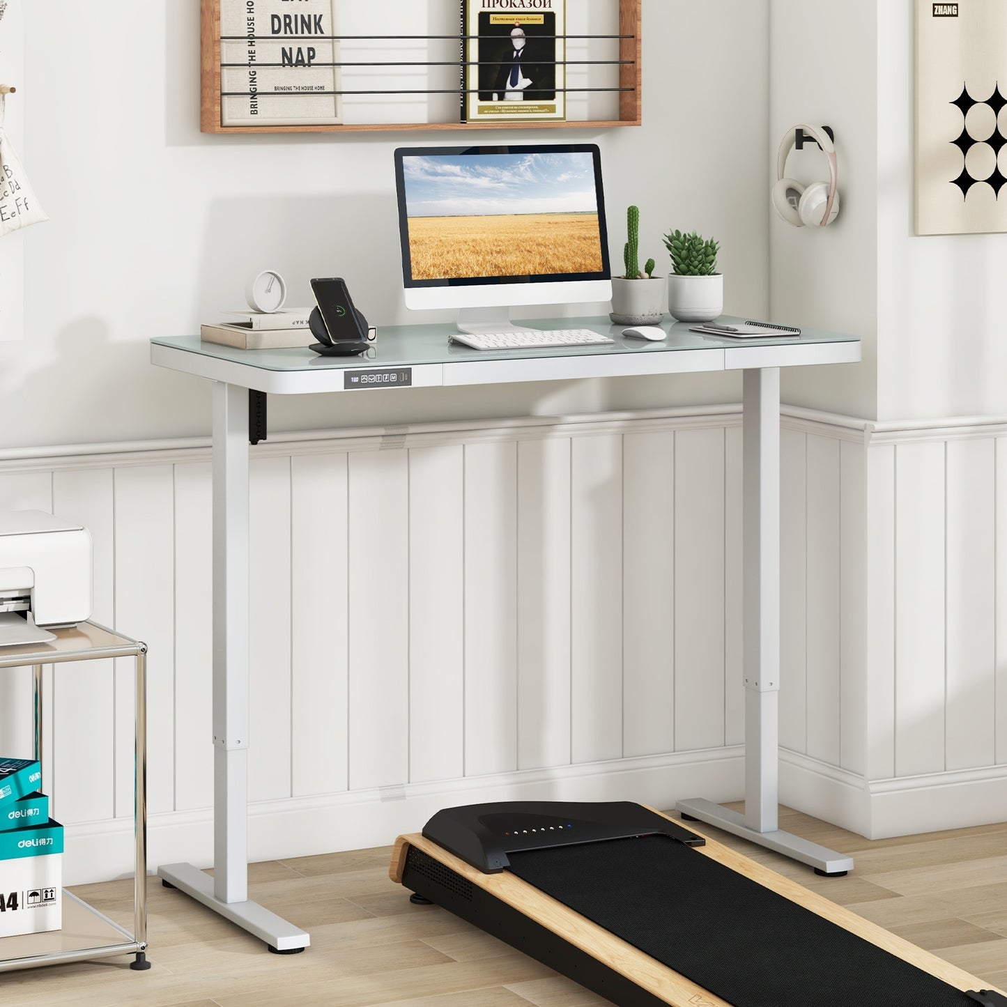 48-Inch Height Adjustable Electric Standing Desk with Drawer, White Standing Desks   at Gallery Canada