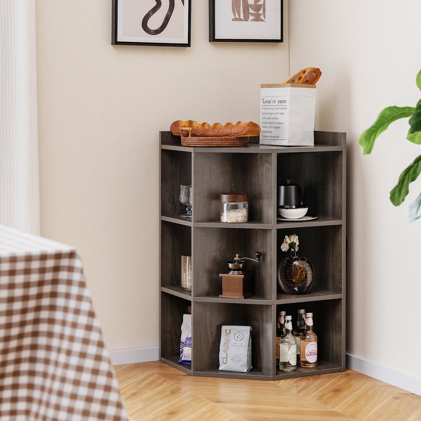 3-Tier Corner Cabinet with Charging Station for Bedroom, Gray Cabinets & Chests   at Gallery Canada