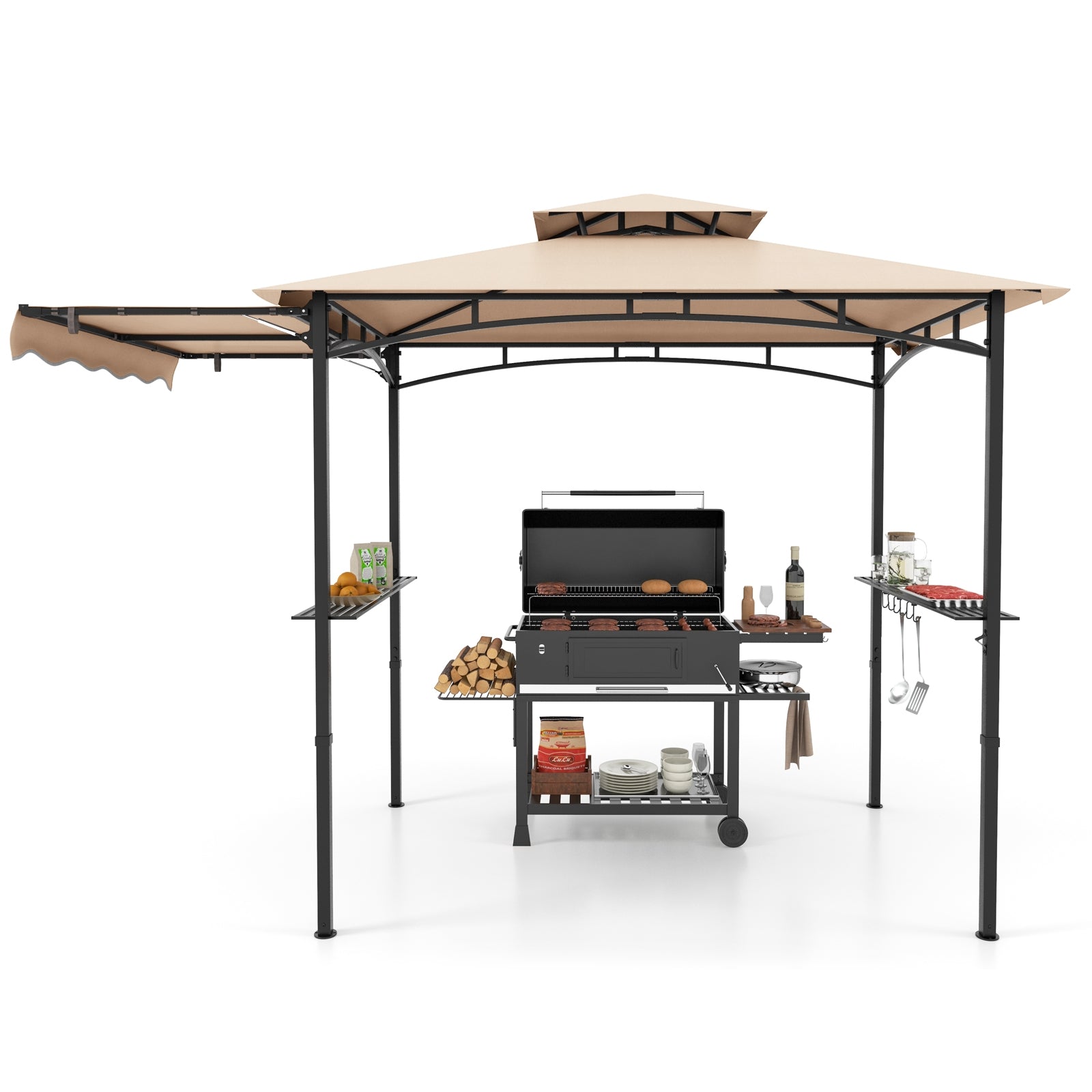 11 x 5 FT Grill Gazebo with Side Awning and Double-Tiered Top, Beige Gazebos at Gallery Canada