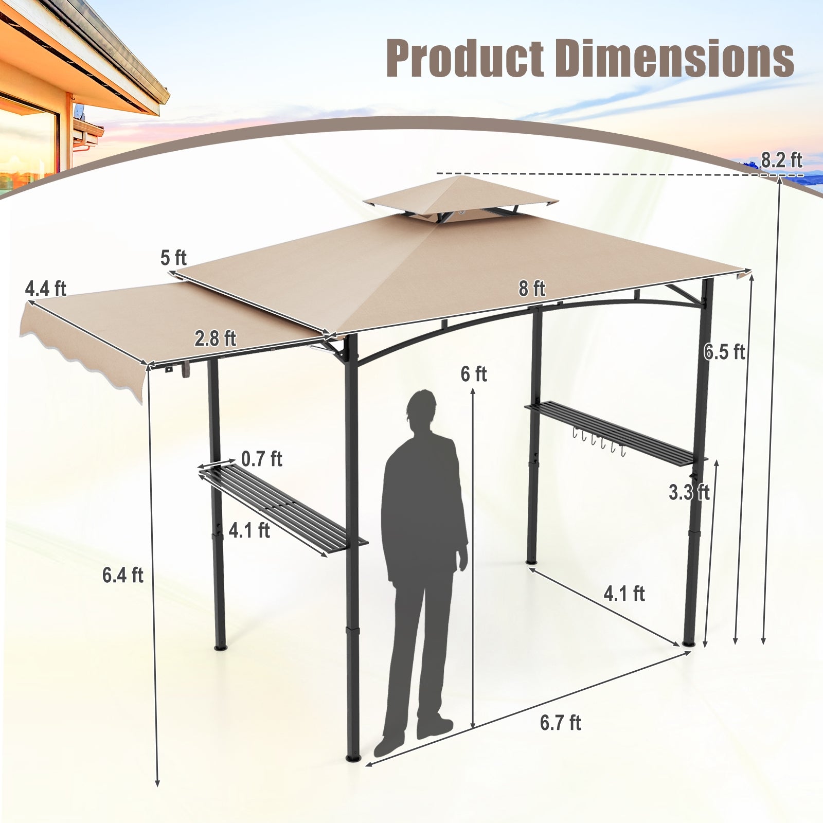 11 x 5 FT Grill Gazebo with Side Awning and Double-Tiered Top, Beige Gazebos at Gallery Canada