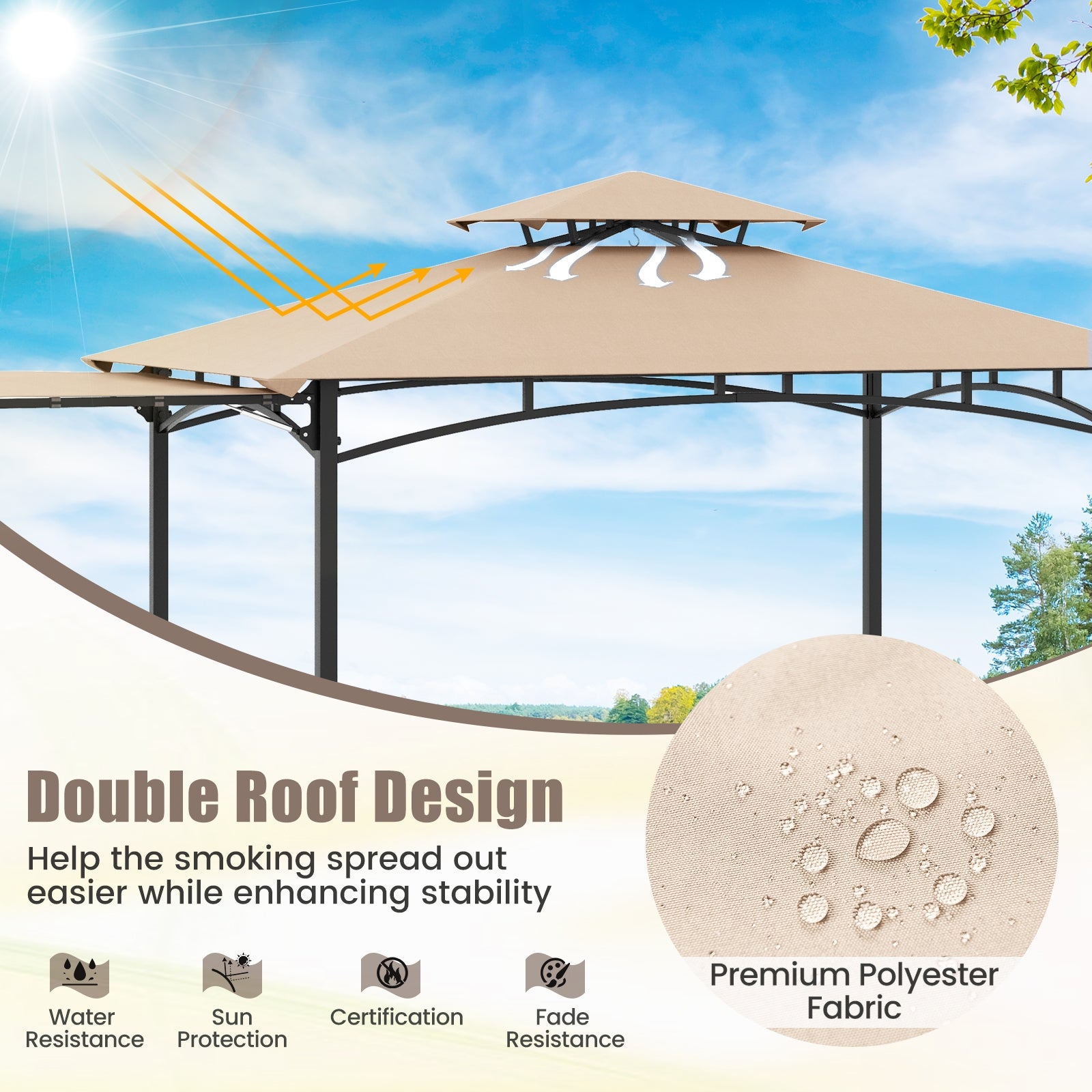 11 x 5 FT Grill Gazebo with Side Awning and Double-Tiered Top, Beige Gazebos at Gallery Canada