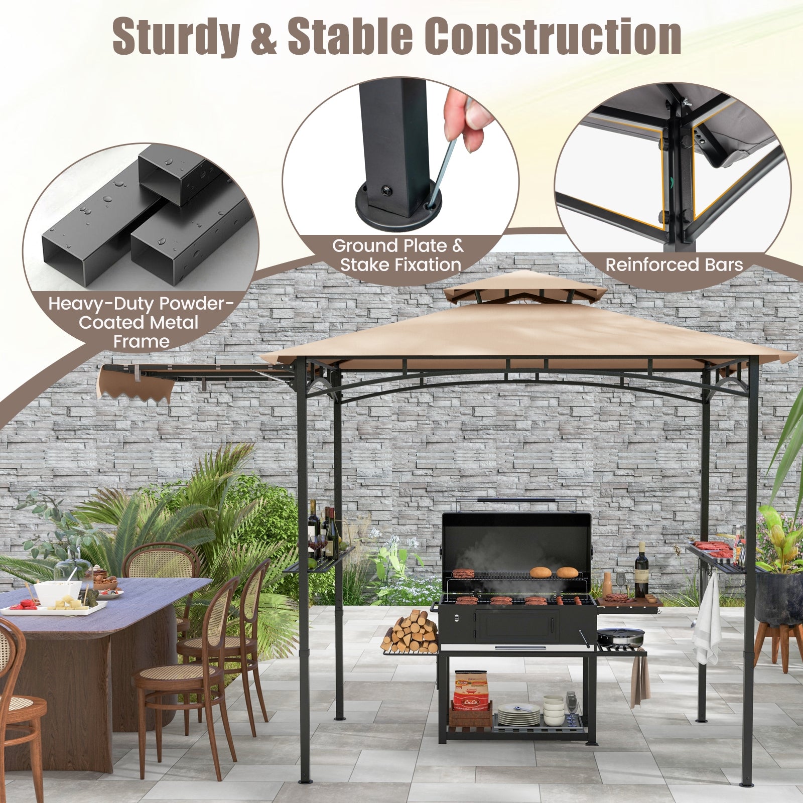 11 x 5 FT Grill Gazebo with Side Awning and Double-Tiered Top, Beige Gazebos at Gallery Canada