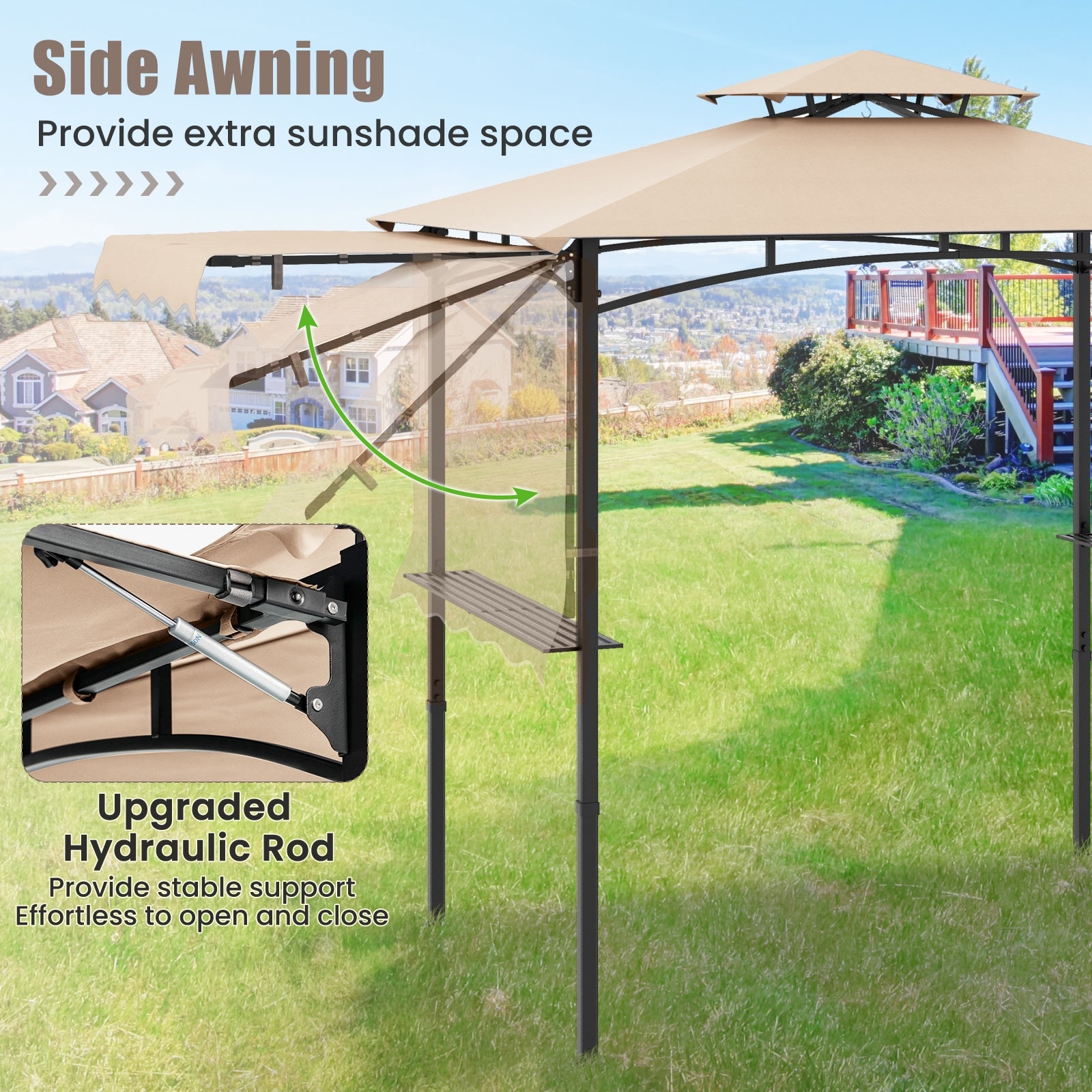 11 x 5 FT Grill Gazebo with Side Awning and Double-Tiered Top, Beige Gazebos at Gallery Canada