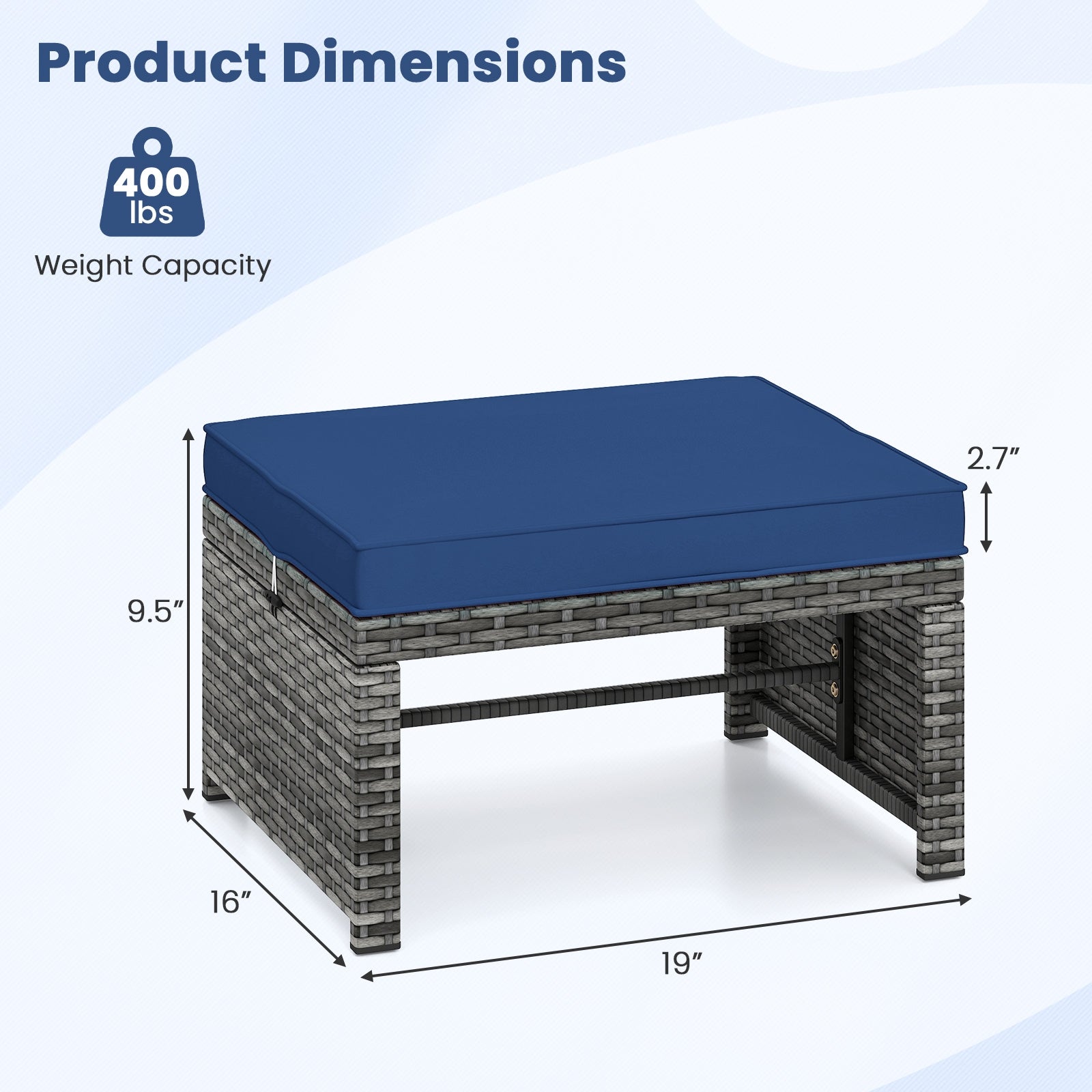 2 Pieces Patio PE Rattan Ottomans with Soft Zippered Cushions for Deck, Navy Outdoor Seating & Patio Chairs at Gallery Canada