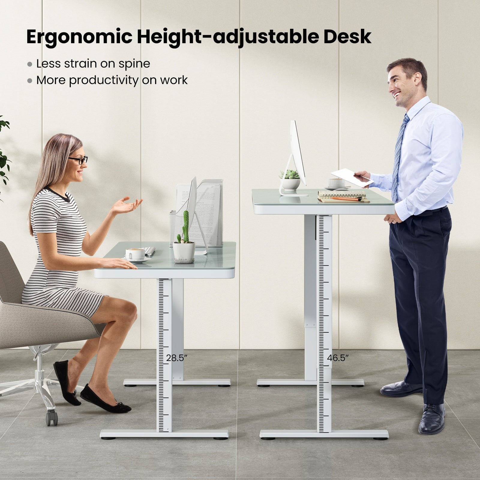 48-Inch Height Adjustable Electric Standing Desk with Drawer, White Standing Desks   at Gallery Canada