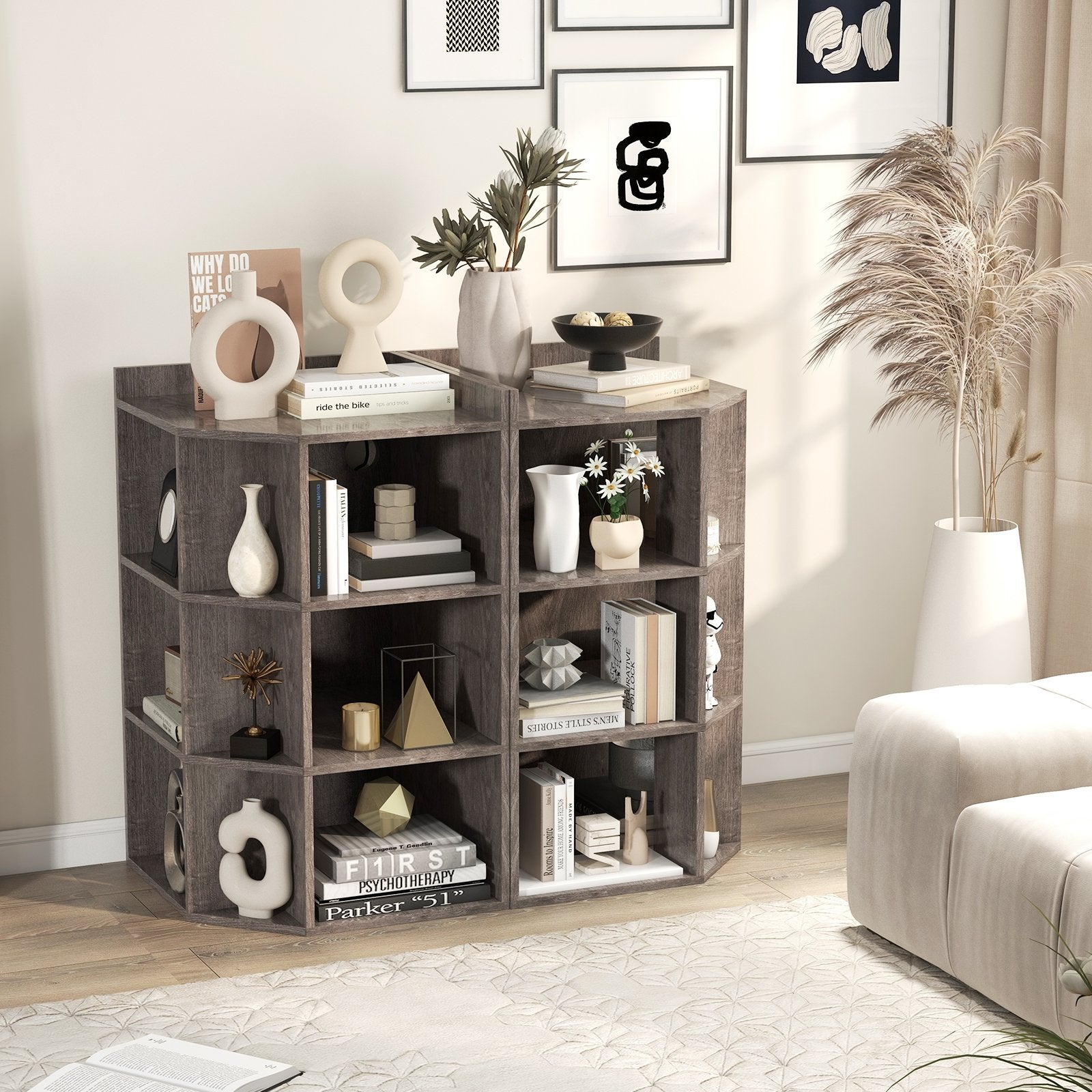 3-Tier Corner Cabinet with Charging Station for Bedroom, Gray Cabinets & Chests   at Gallery Canada