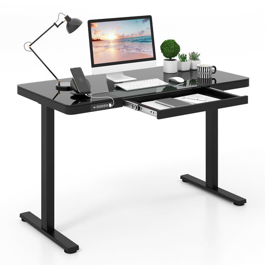 48-Inch Height Adjustable Electric Standing Desk with Drawer, Black Standing Desks Black  at Gallery Canada