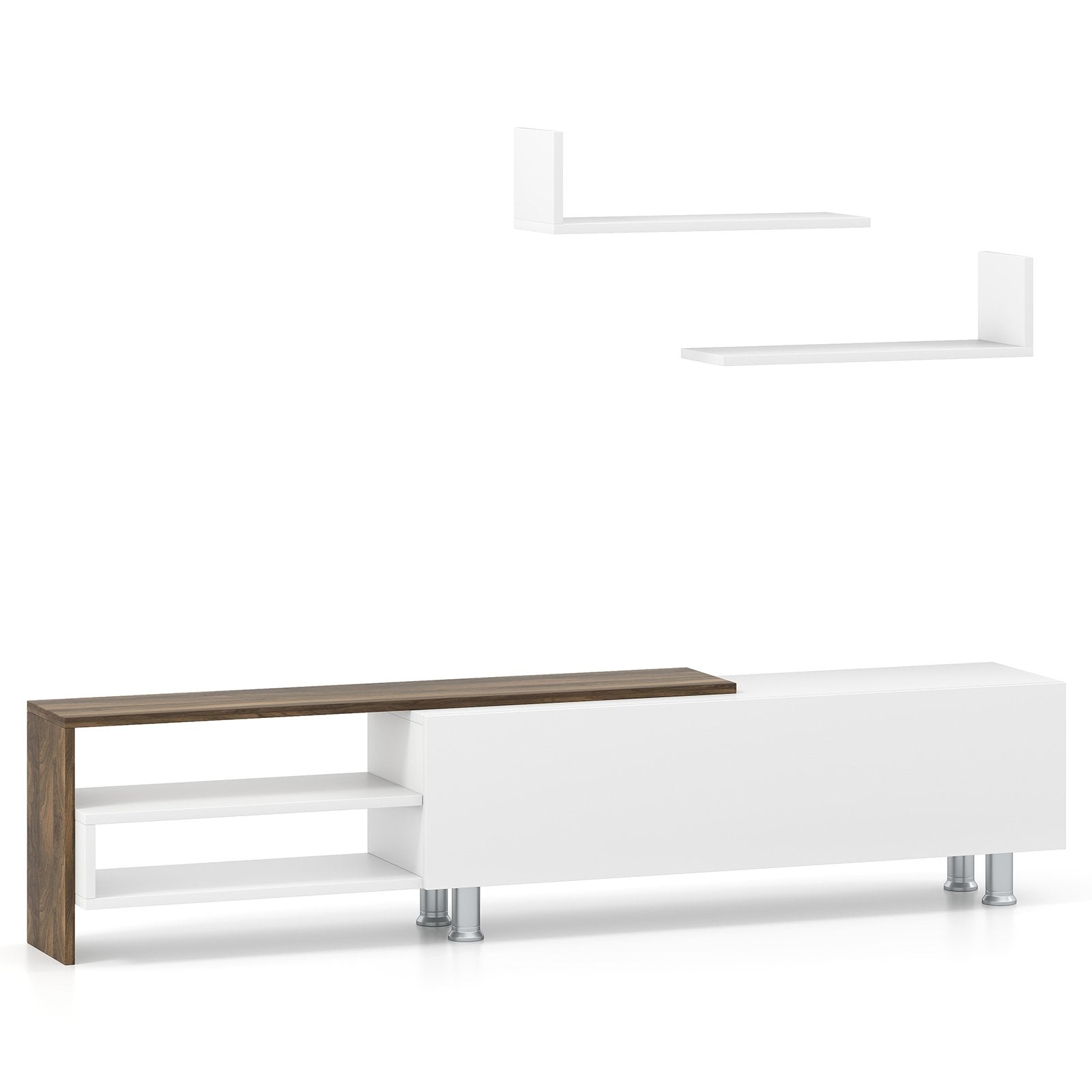 3 Pieces Farmhouse TV Stand for TVs up to 80 Inch with Cabinet and Compartments, White Entertainment Centers & TV Stands White at Gallery Canada
