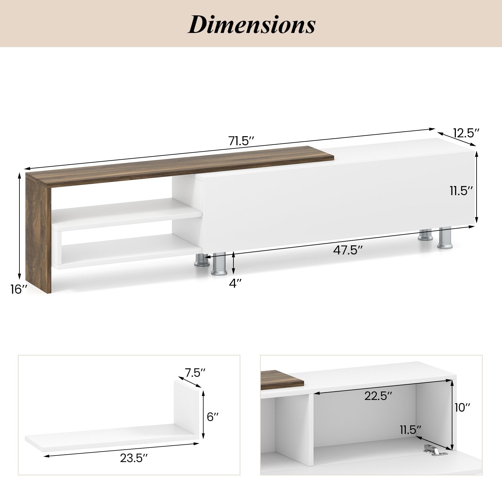 3 Pieces Farmhouse TV Stand for TVs up to 80 Inch with Cabinet and Compartments, White Entertainment Centers & TV Stands at Gallery Canada
