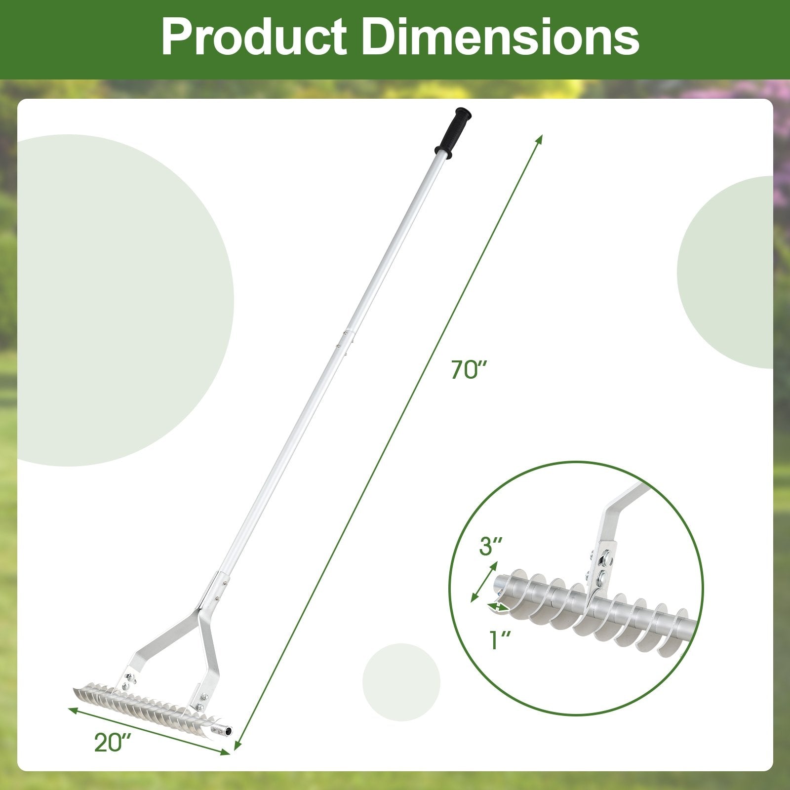 20 Inches Wide Aluminum Lawn Loosening Soil Rake with Long Handle and 19 Curved Tines Lawn Care Tools at Gallery Canada