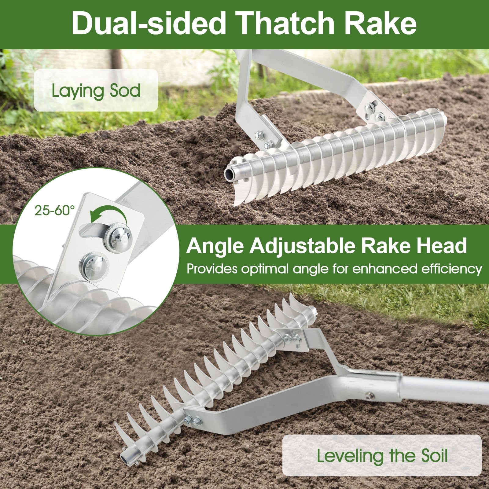 20 Inches Wide Aluminum Lawn Loosening Soil Rake with Long Handle and 19 Curved Tines Lawn Care Tools at Gallery Canada