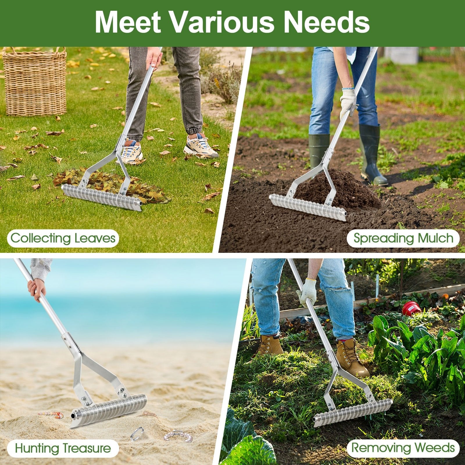 20 Inches Wide Aluminum Lawn Loosening Soil Rake with Long Handle and 19 Curved Tines Lawn Care Tools at Gallery Canada