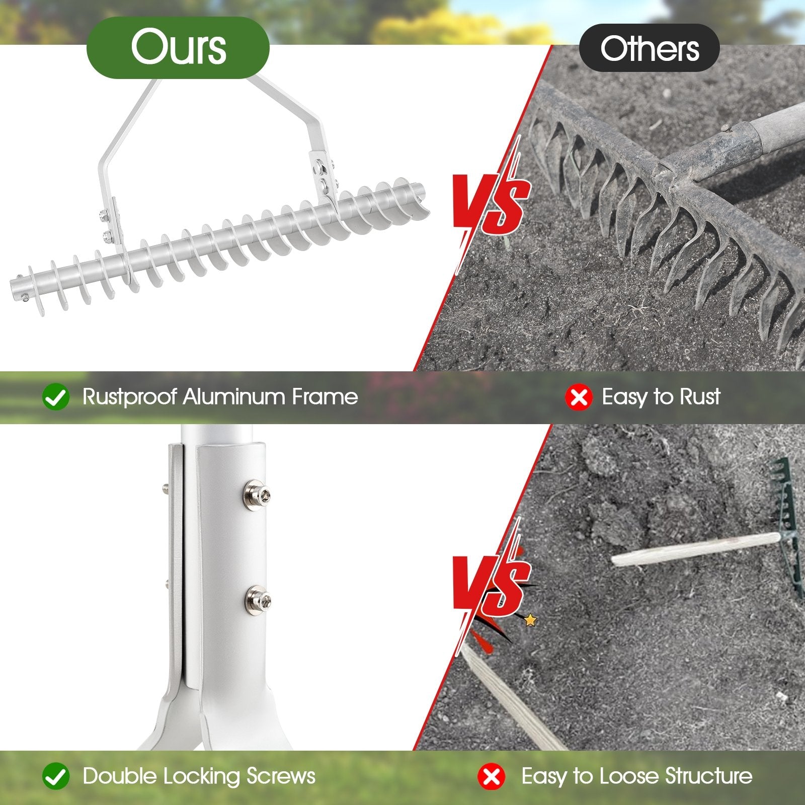 20 Inches Wide Aluminum Lawn Loosening Soil Rake with Long Handle and 19 Curved Tines Lawn Care Tools at Gallery Canada
