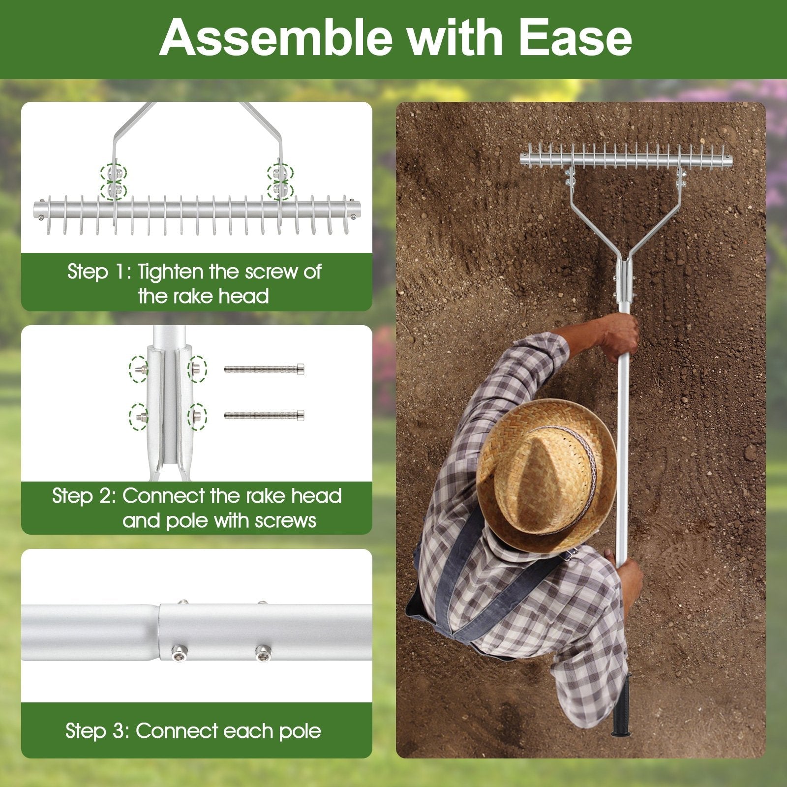 20 Inches Wide Aluminum Lawn Loosening Soil Rake with Long Handle and 19 Curved Tines Lawn Care Tools at Gallery Canada