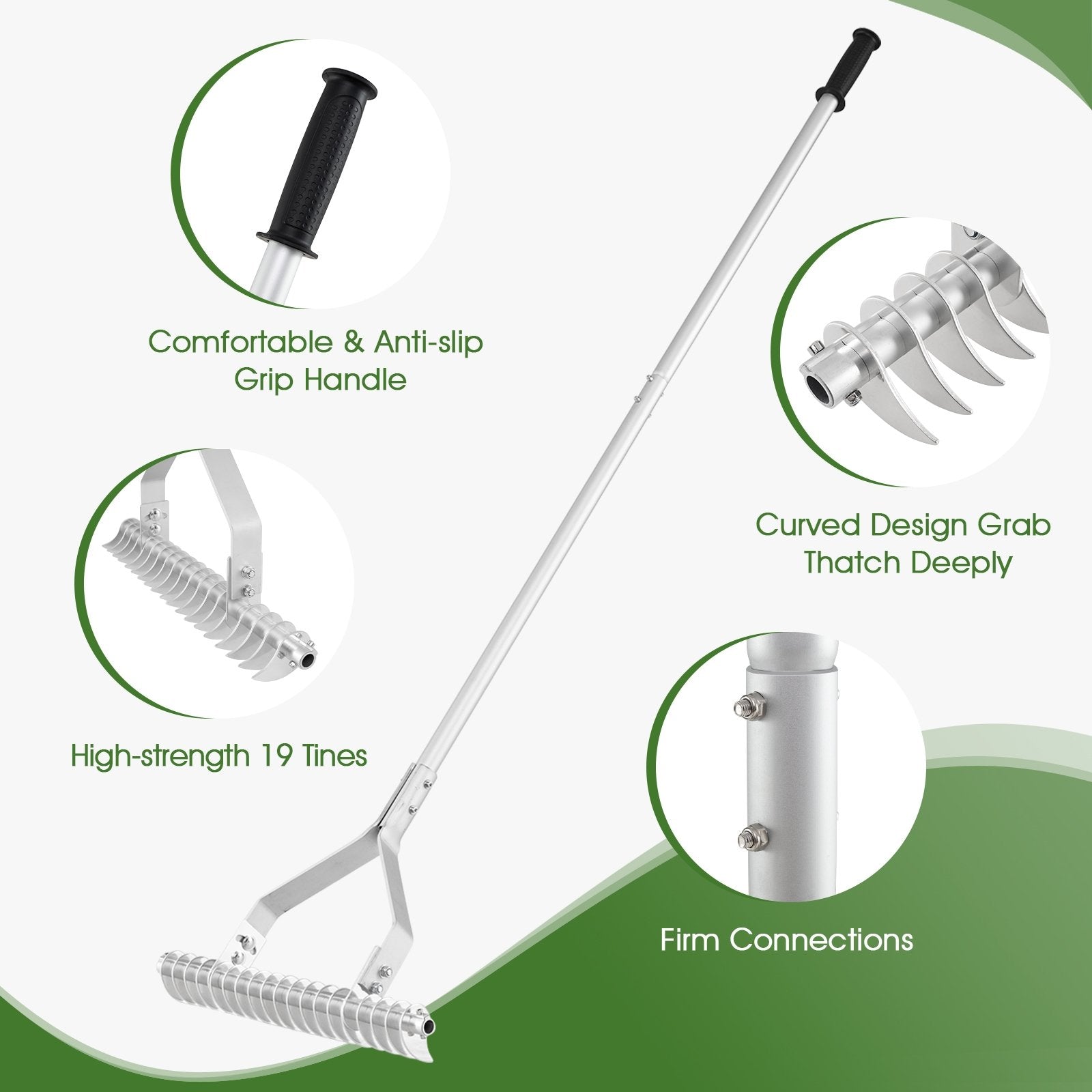 20 Inches Wide Aluminum Lawn Loosening Soil Rake with Long Handle and 19 Curved Tines Lawn Care Tools at Gallery Canada